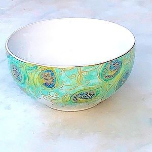 222 FIFTH LAKSHMI CEREAL SOUP BOWL PEACOCK FEATHERS PORCELAIN NEW
